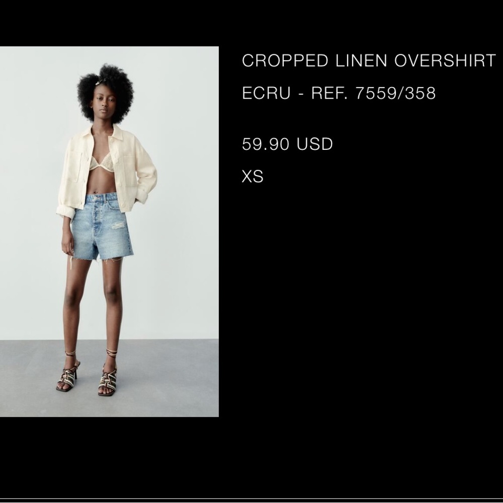 Zara cropped linen overshirt in xs